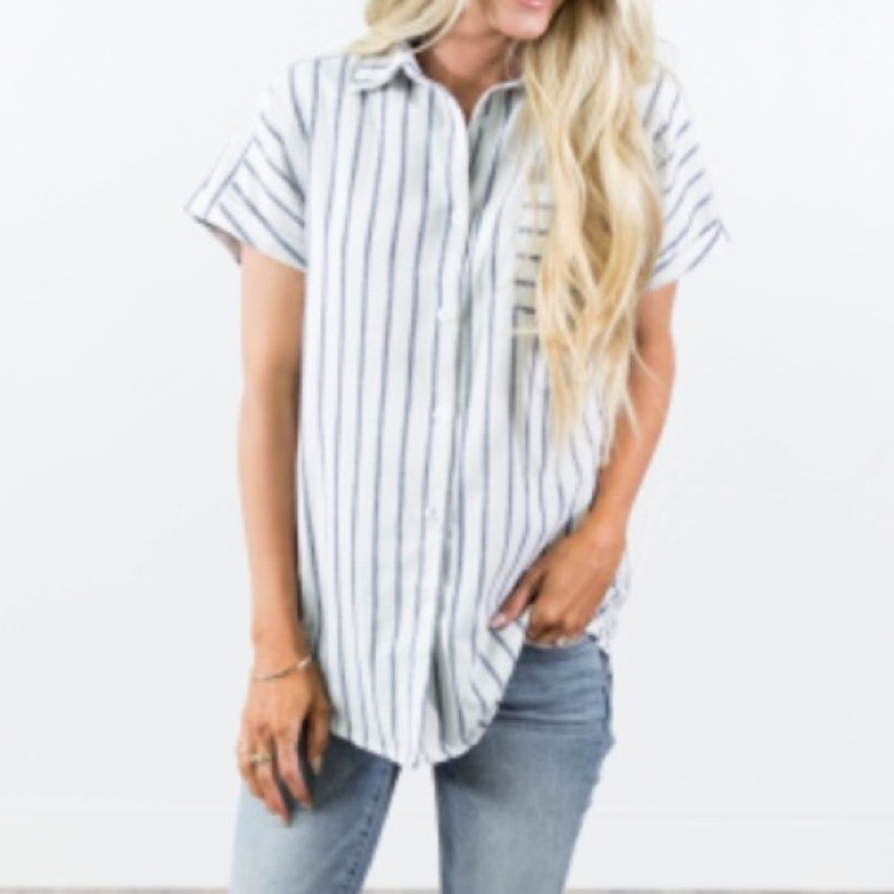 Cara Stripe Button Up Top